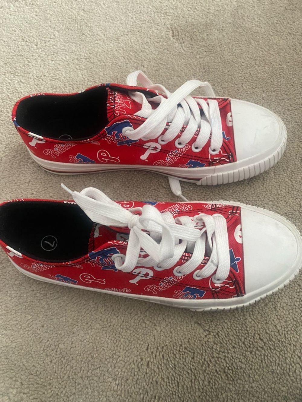 Womens  Red Phillies Logo Lace-Up Sneakers